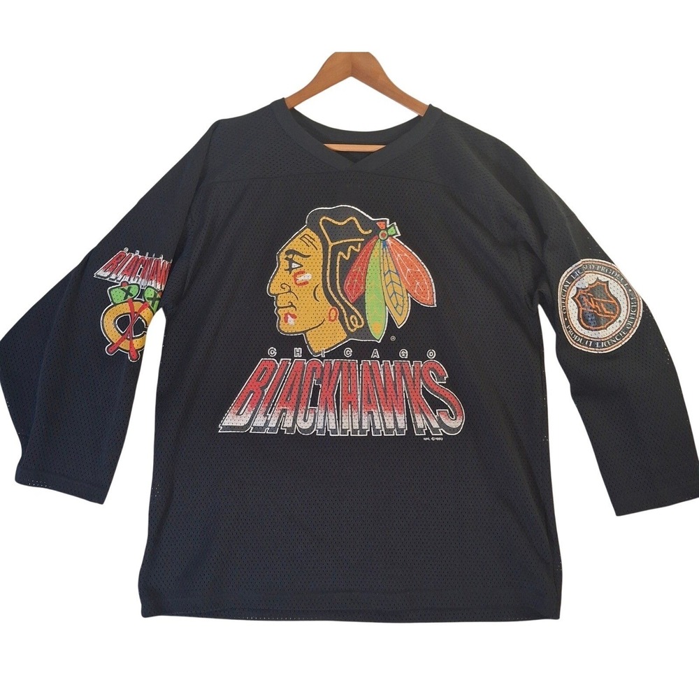 Vintage 1993 Chicago Blackhawks CCM Mesh Hockey‎ Jersey Mens Large Black NHL
